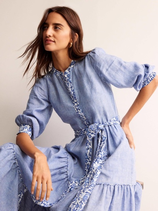 Boden Dresses & Skirts - Boden Light Blue Floral-Trim Midi Dress